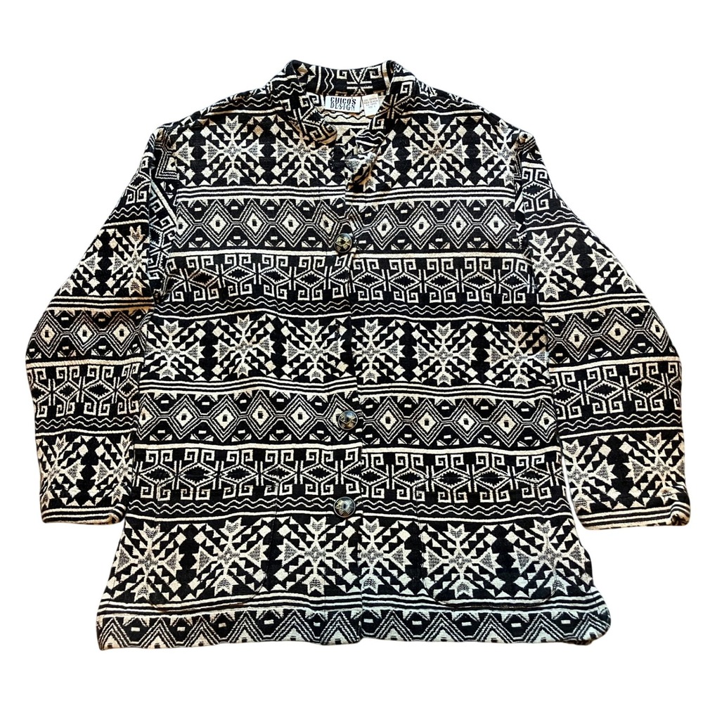 Chico's Design Sweater Jacket Womens 1 Large Aztec‎ Button Down Bohemian Tribal